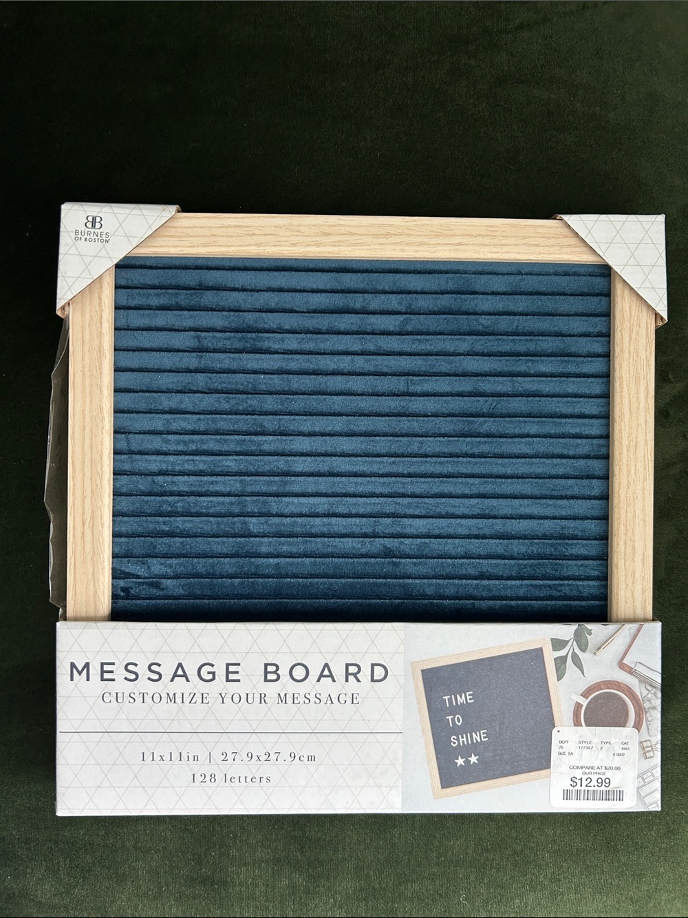 Wooden Message board with letters - Byrnes Of Boston Velvet back, Wood Frame